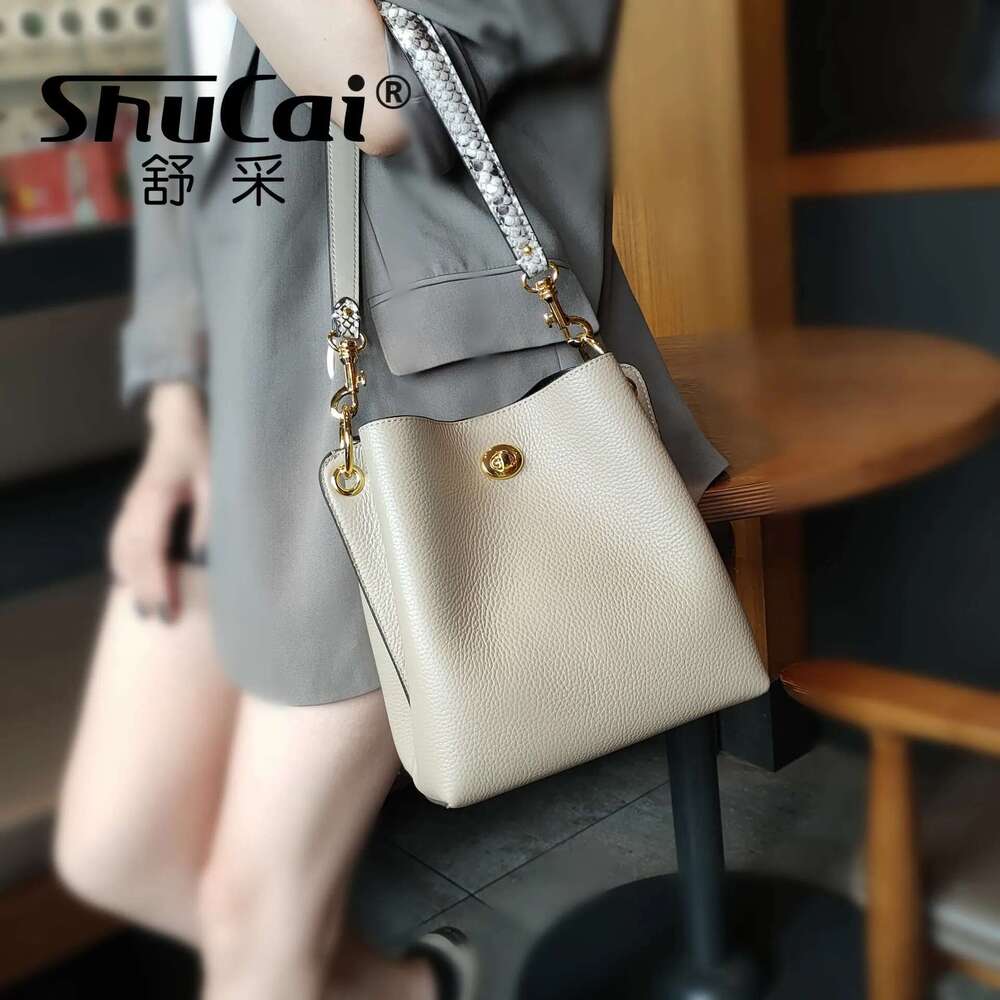 Genuine Leather Single Shoulder Bucket Head Layer Cowhide Crossbody Commuter Women's Bag