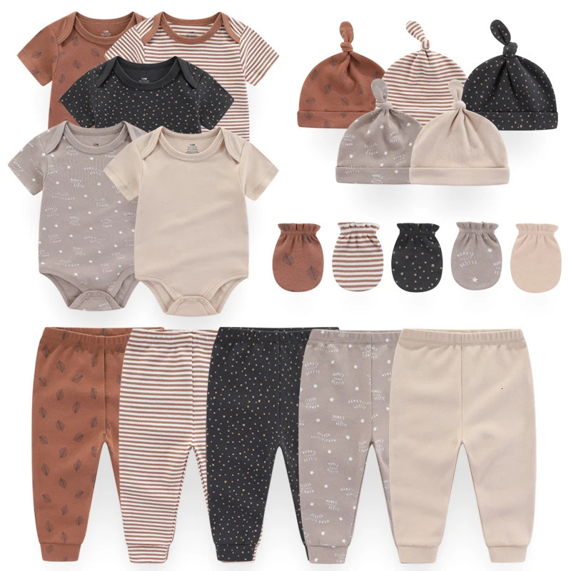 81920PCS Cotton born Baby Girl Clothes Cartoon BodysuitsPantsHatsGloves Sets Print Boy Solid Color Bebes 250528