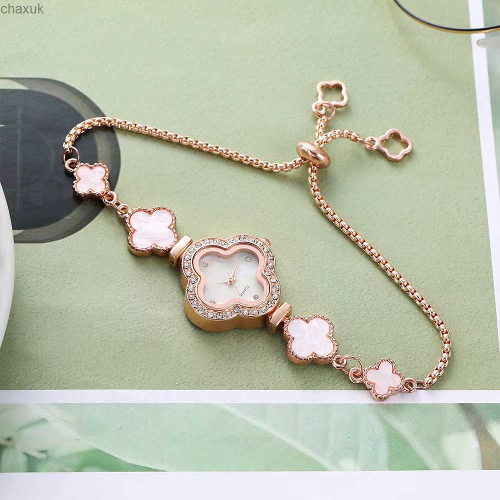 New Womens Four-Leaf Clover Bracelet Watch with Rhinestones Small Dial Adjustable Wristwatch for Lazy People X250527