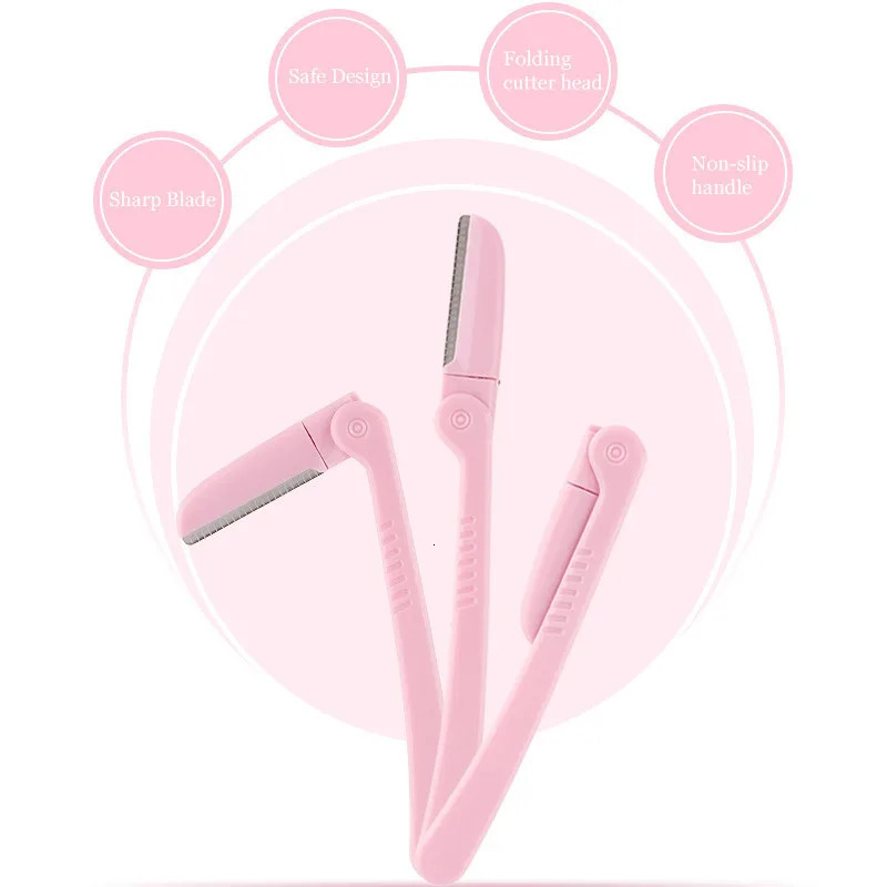3PcsSet Pink Folding Eyebrow Trimmer Armpit Hair Razor Beauty Face Eye Brow Shaper Shaver Stainless Steel Blades Makeup Tools 250516