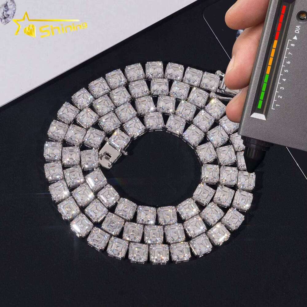Gra Certified Hip Hop Jewelry Sterling Sier Asscher Cut 5.5mm Necklace Iced Out Moissanite Dia Tennis Chain Bracelet