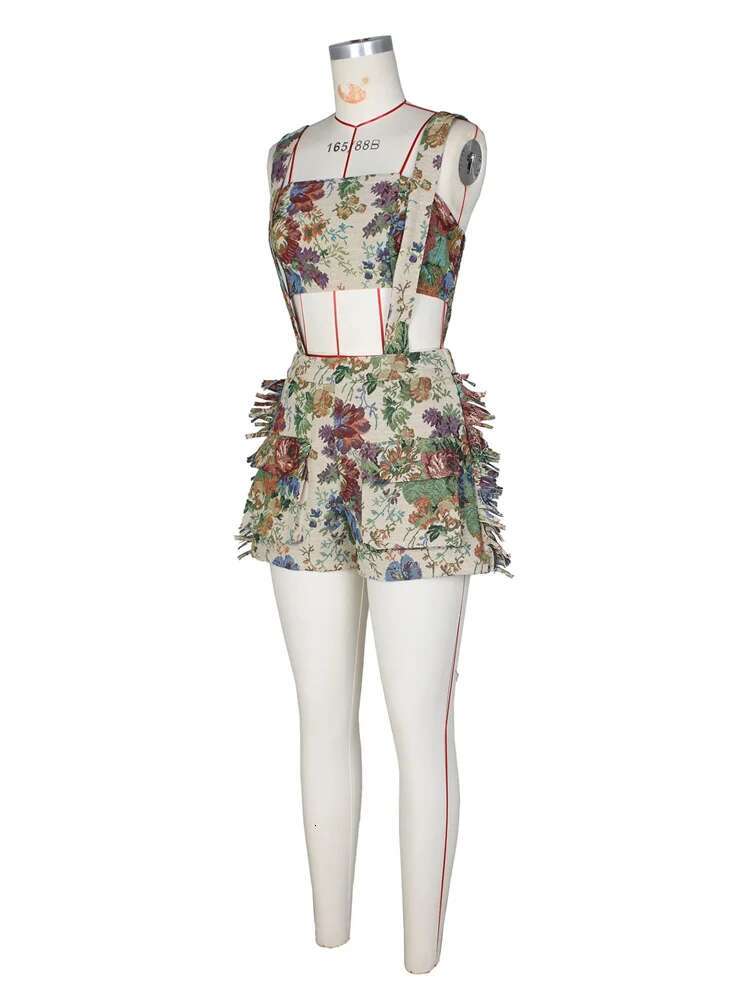 2 Piece Set Women Summer Sleeveless Off Shoulder Tassel Crop Top Shorts Sets Casual Tracksuit Wholesale Dropshipping 2025