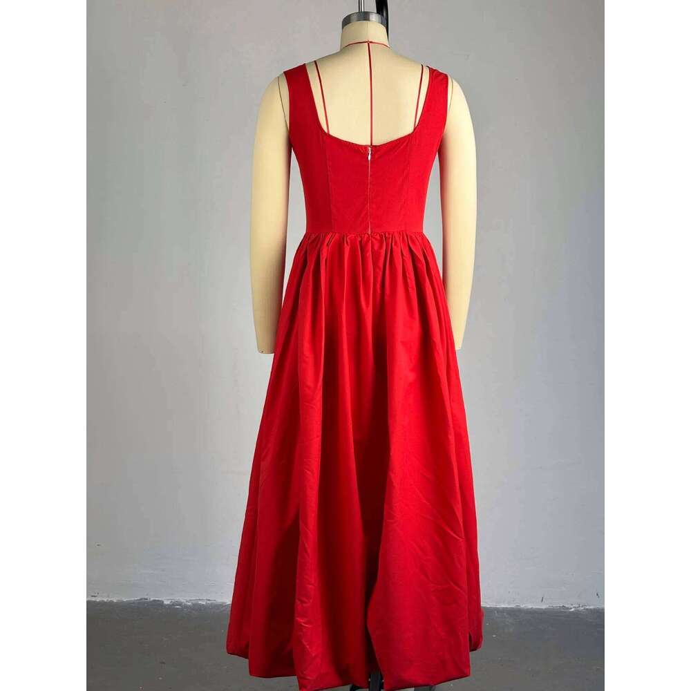 Women Sleeveless O-Neck Bubble Big Swing Long Maxi Dress 2025 Holiday Beach Evening Sexy Girl Party Dresses Vestidos