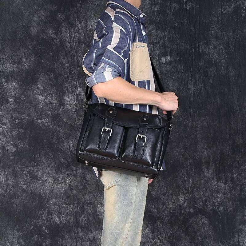 Leather Men's Single Shoulder Srossbody top Layer Cowhide Personality Retro Casual All-Match Outdoor Messenger Bag