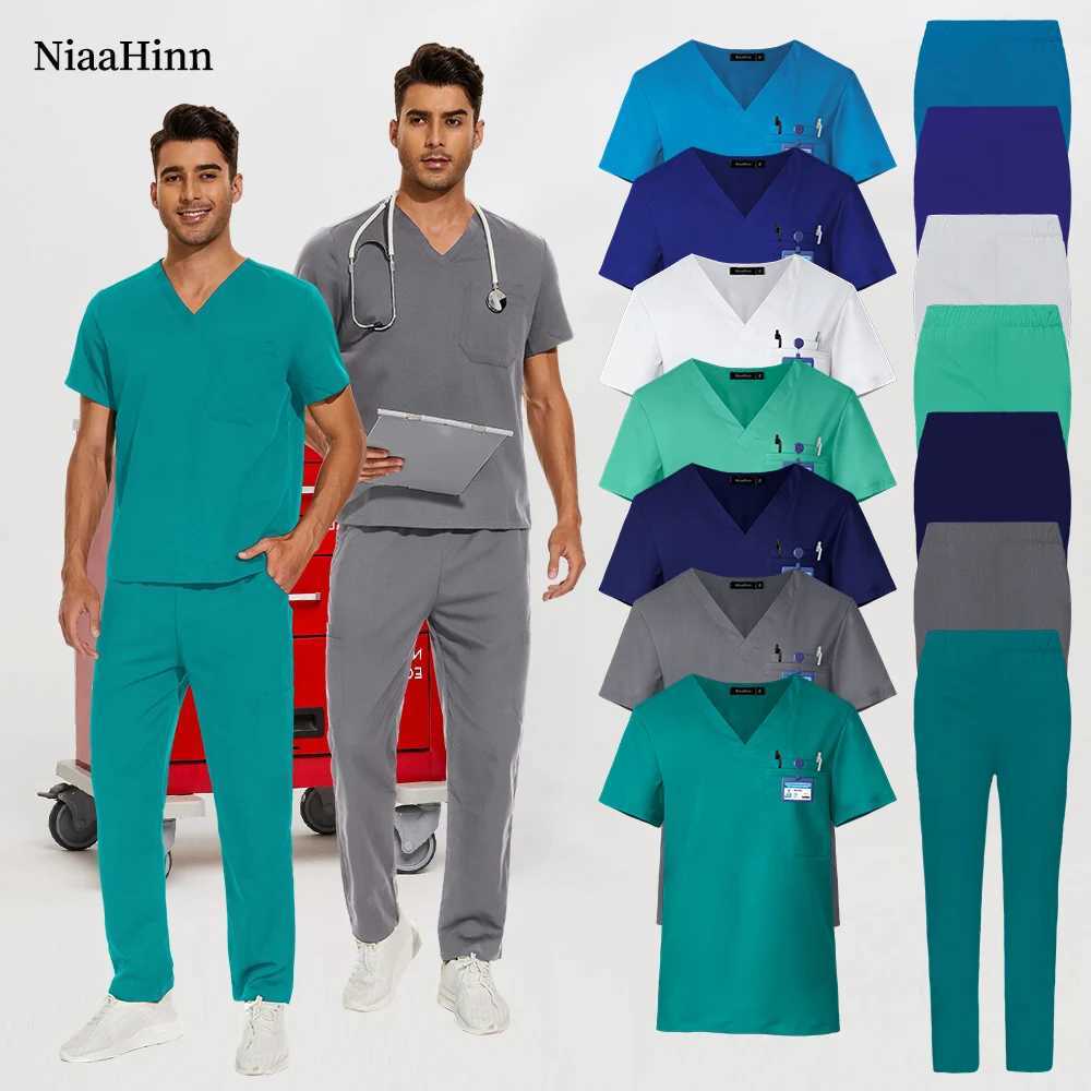 Clinic Hospital Doctor Overalls Mens Scrubs Medical Uniform V-neck Fashion Scrub Pharmacy Nurse Clothes Lab Set Male X2505282