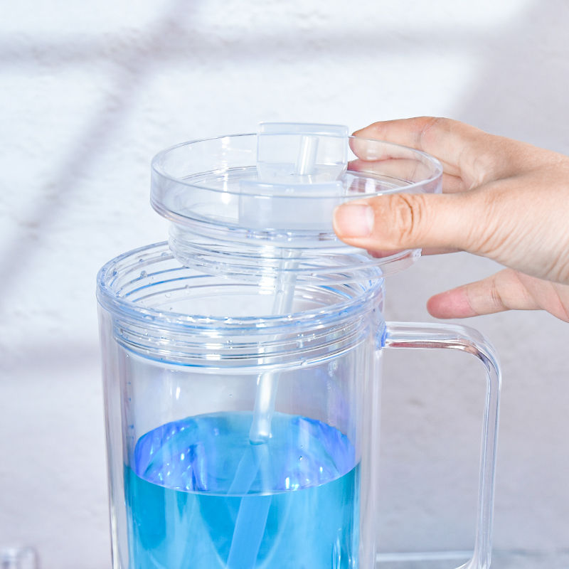 40oz double walled snow globe plastic tumblers with handle plugger straw lid pre-drilled transparent plastic mugs DIY vinyl DTF glitters