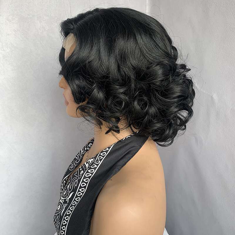 Short Curly Lace Side Part Egg Roll Big Wave Wig For Women Synthetic Wigs