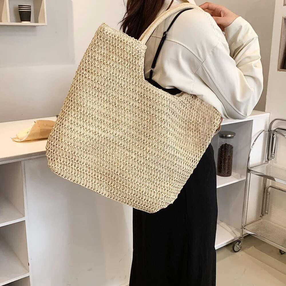 Women Straw Hobo Large Capacity Crochet Beach Zipper Closure Weaving Travel Handbag Ladies Summer Daily Bag