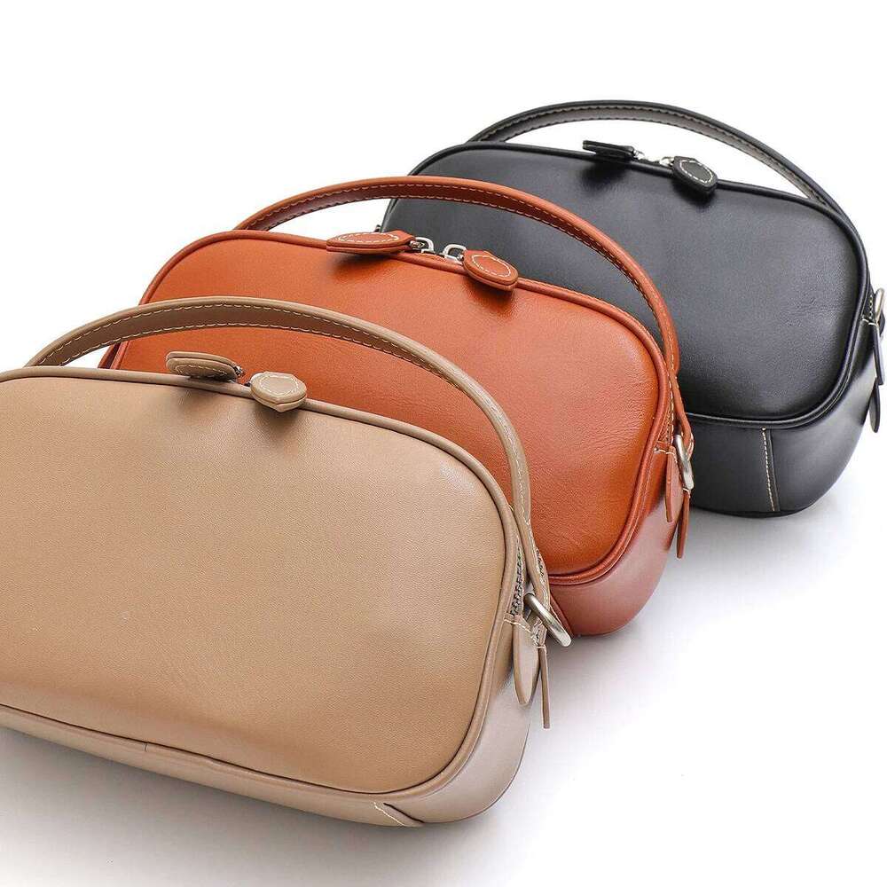 Women's Plain Solid Color Minimalist Vegetable Tanned Leather Top-handle Cross body Bag Real Cowhide Small Fashion Chic Daily