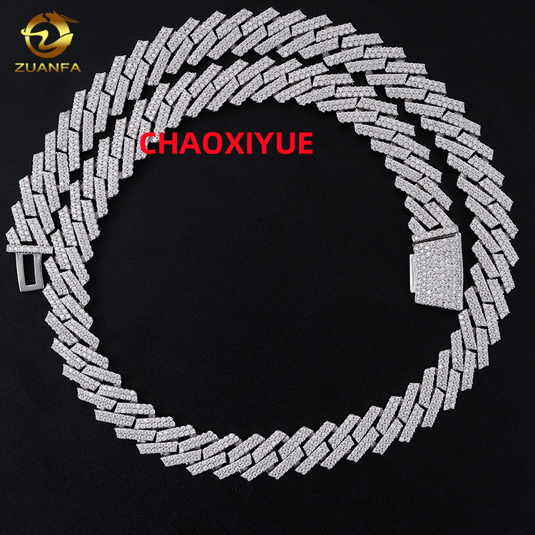 VVS Moissnaite Hip Hop Jewelry 10mm 12mm 15mm 925 Silver Sterling Gold Plated With Lab Moissanite Iced Out Cuban Link Chain