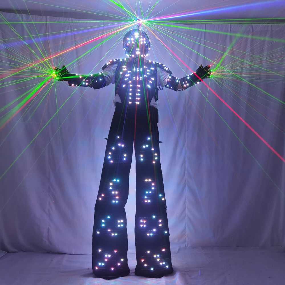 Full Color Pixel LED Robot Costume David Guetta LED Robot Suit Laser Robot Jacket Ranger Stilts Clothes Luminous Costumes W250528