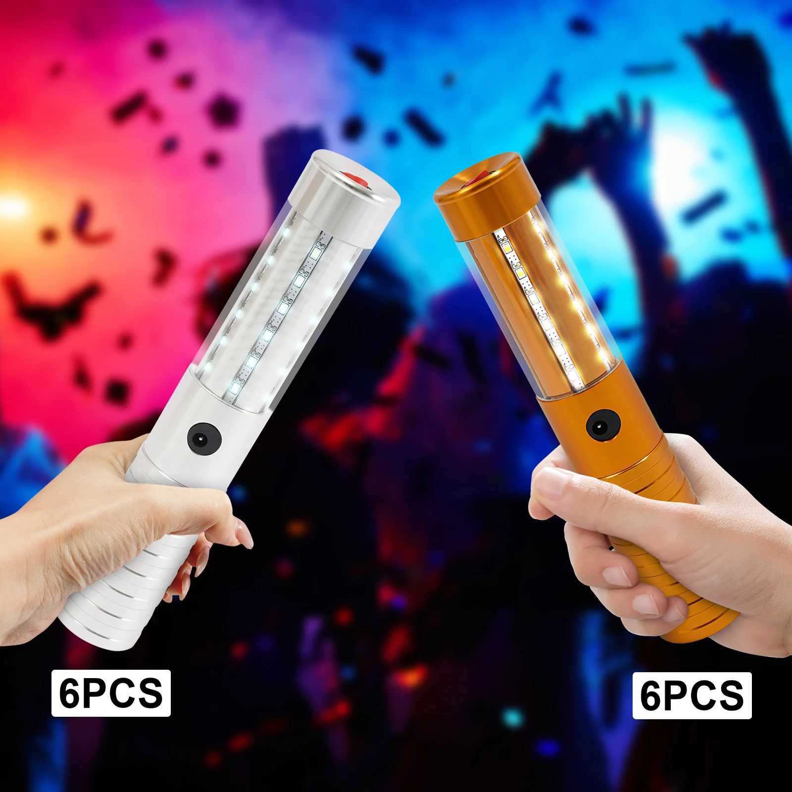 6 PCS LED Sticks 3 Modes Rechargeable Reusable Aluminum Alloy Glow Lights for Events Nightclubs Weddings Parties W250528