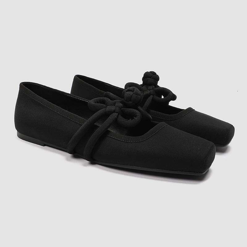 Style Mary Jane 2025 Spring New Square Toe Chinese Knot Ballet Flat Shoes for Women
