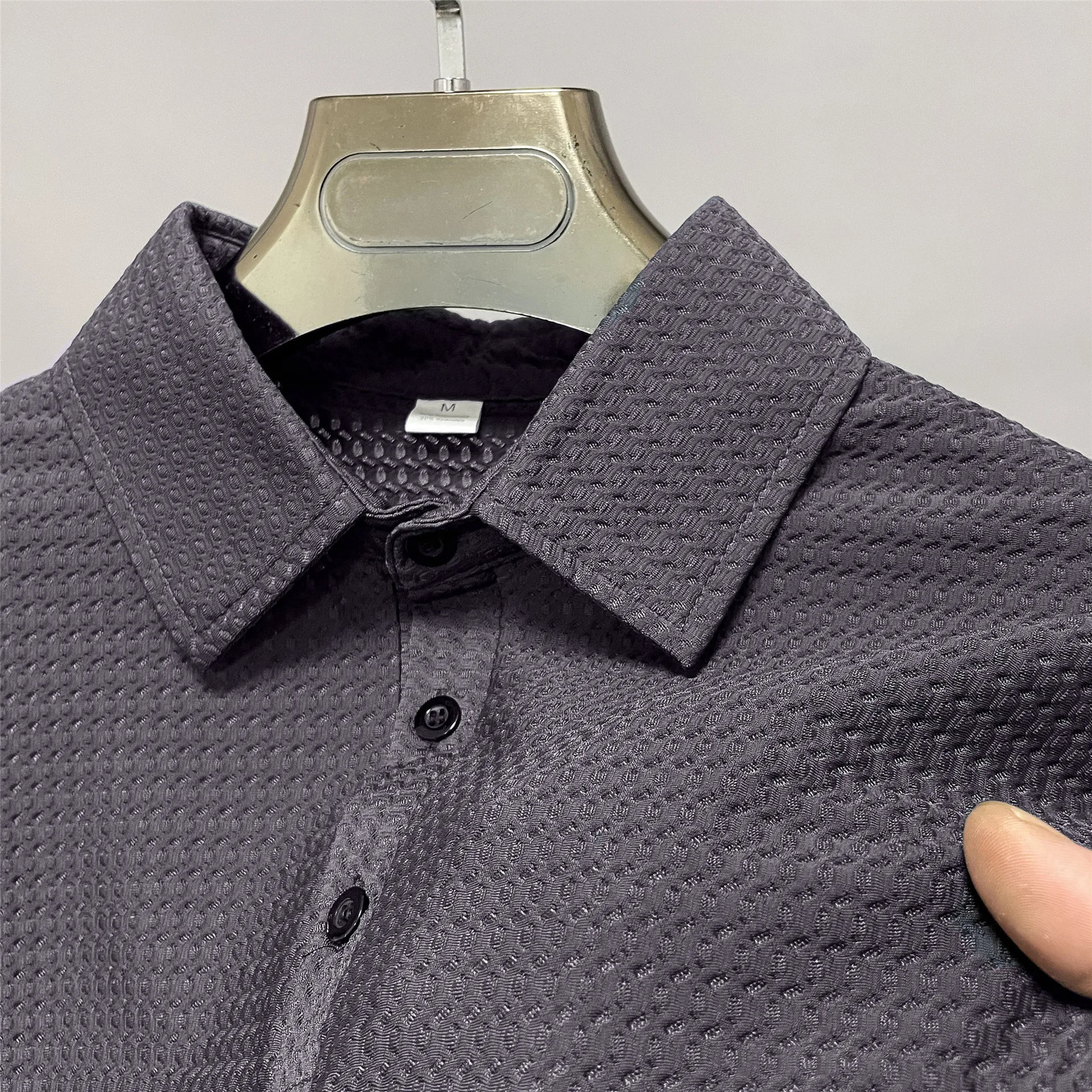 Summer T-shirt net ice silk breathable Short sleeve mens shirt collar solid Polo shirt Half sleeve mens clothing 250526
