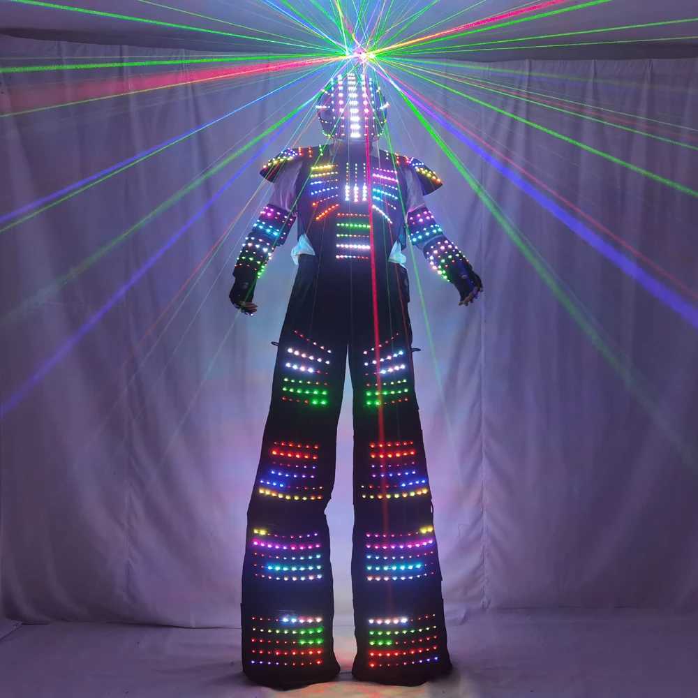 Full Color Pixel LED Robot Costume David Guetta LED Robot Suit Laser Robot Jacket Ranger Stilts Clothes Luminous Costumes W250528