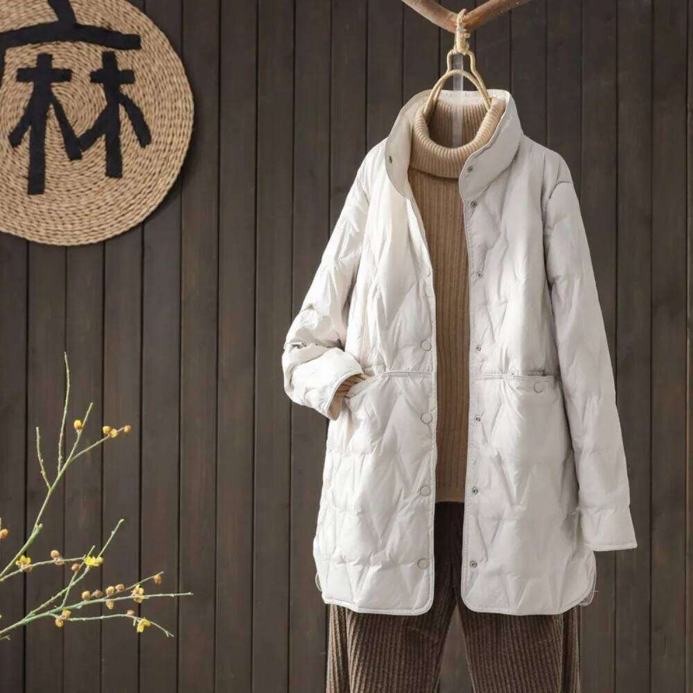 New Autumn Winter Ultralight Long White Duck Down Female Single-Breasted Double Sided Puffer Jacket Women