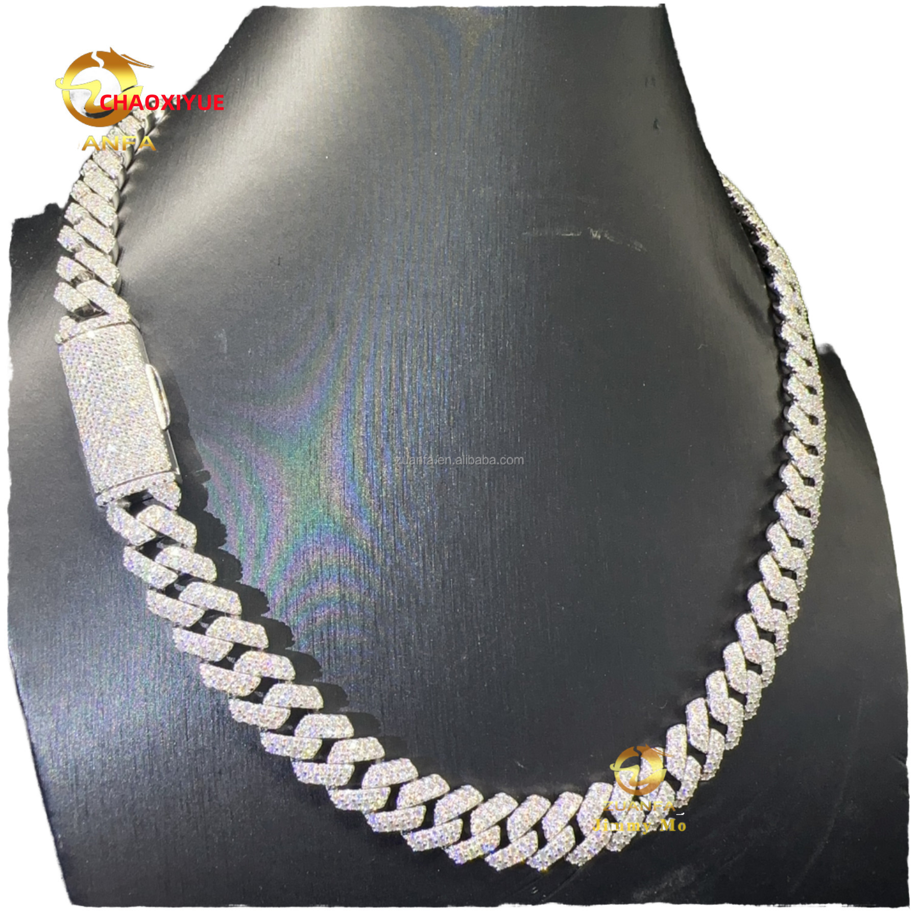 14mm Moissanite Cuban Chain for Men 925 Sterling Silver Spiked Design Hip Hop Necklace White Gold Plated Moissanite Jewelry