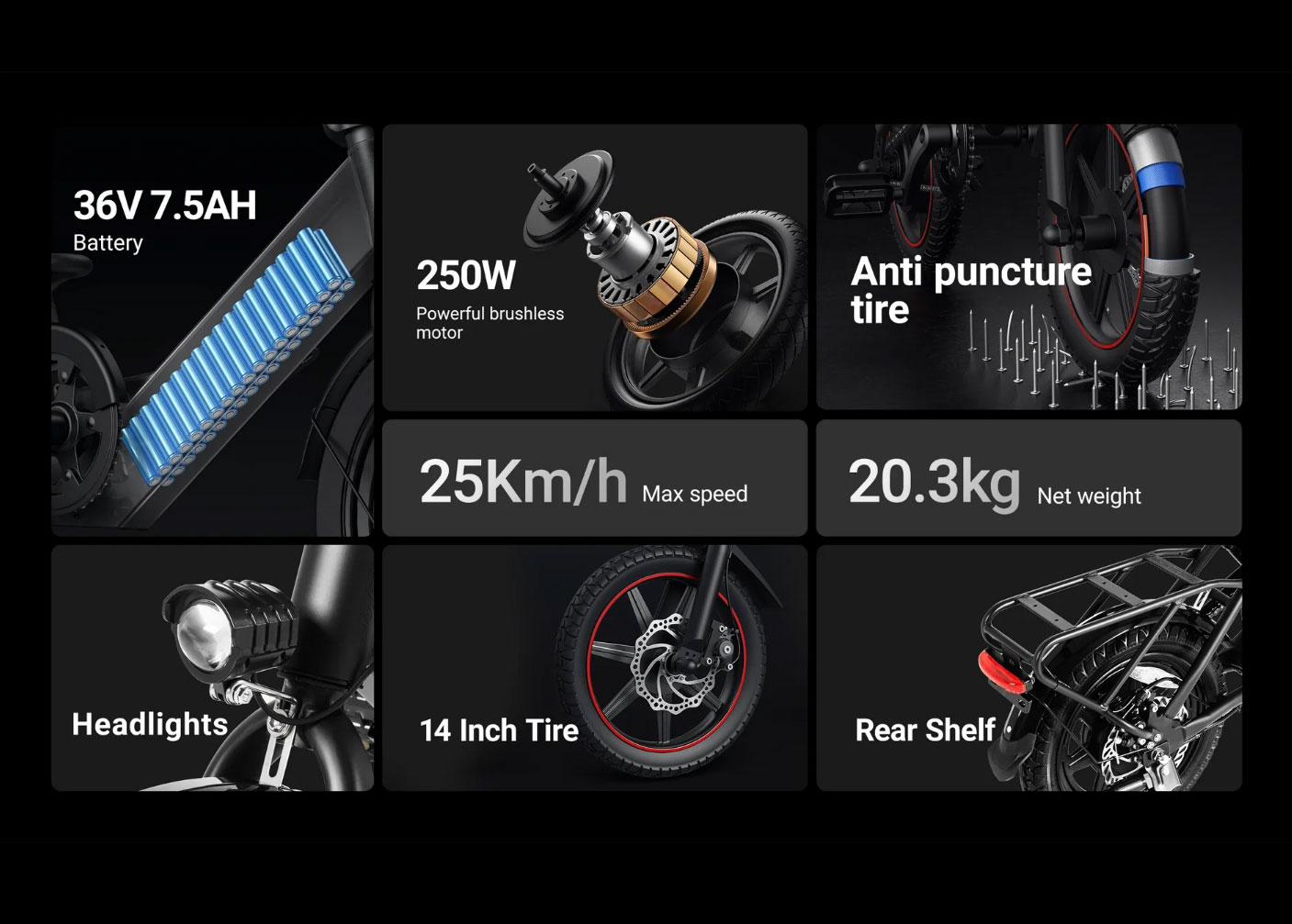 DYU C3 14 inch Portable Electric bike 350W Adult Folding City E-Bike 36V/7.5AH 25km/h Pedelec UK Stock