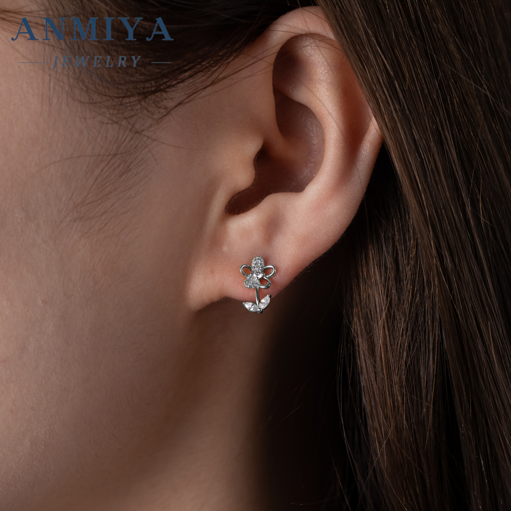 Fashion Wedding Jewelry Earrings New 925 Sterling Silver Clear Zircon Flower Stud Earrings for Women Gifts