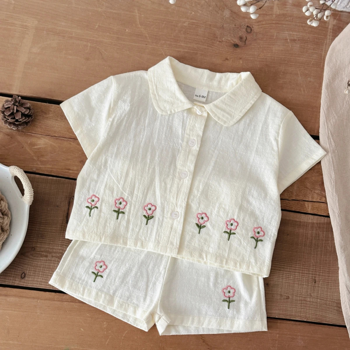 Cute Summer Baby Tracksuit Set Embroidered Flower Cotton Shirt Shorts Child Casual Sports Clothes Fashionable Outfit 250528