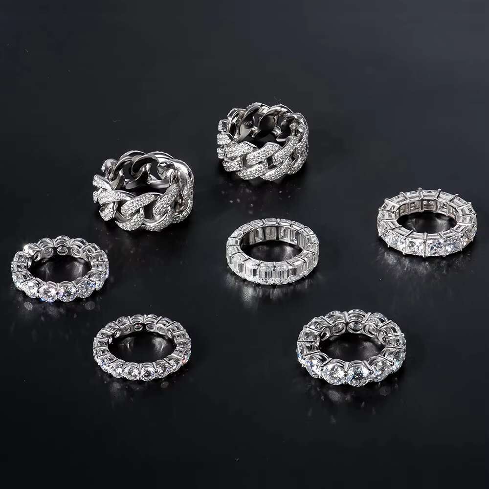 Custom Fine Jewelry Cuban Ring White Gold Plated S925 Silver Man Diamond Iced Out Moissanite Eternity Ring