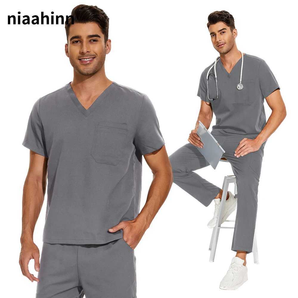 V Neck Scrub Top+doctor Pant Nursing Clothes S-3XL Medical Uniforms Men Short Slve Dentist Doctor Come Nurse Tops and Pants X250528