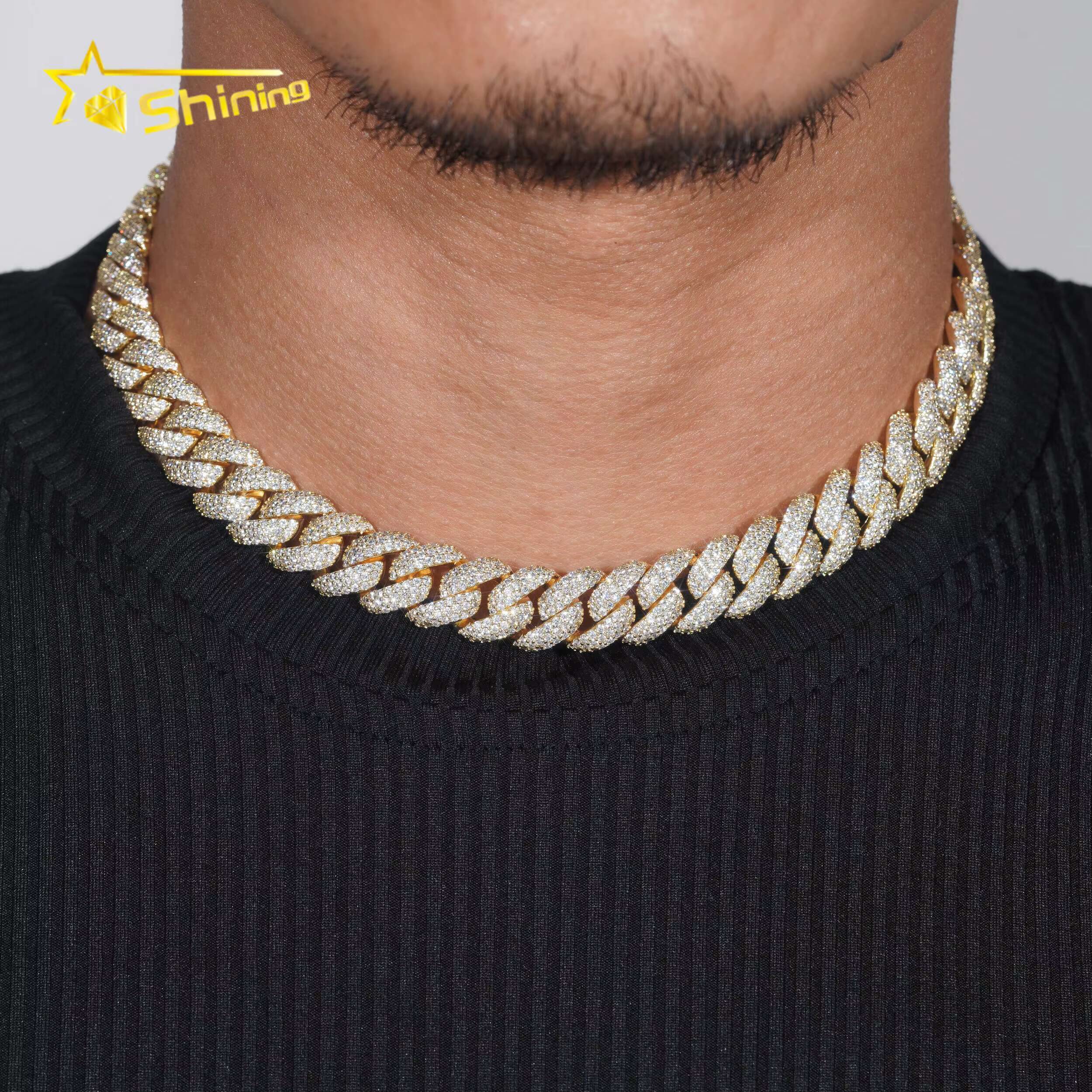 Really Pass Diamond Tester 13MM 925 Silver Iced Out Moissanite Cuban Link Chain Men Fashion Clasp Hip Hop Necklace