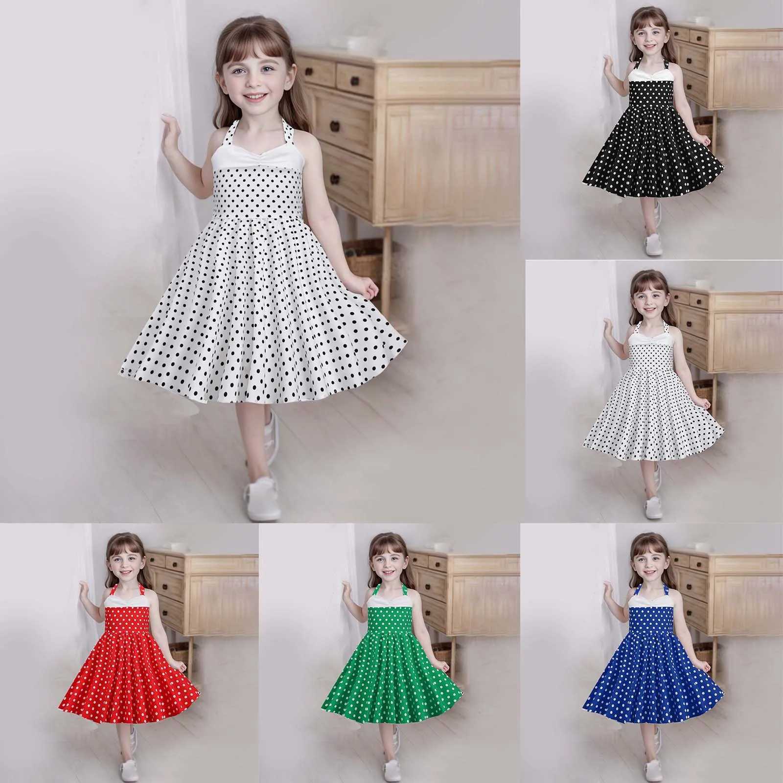 Kids Girls 50s Vintage Polka Dot Swing Party Rockabilly Dress Sleeveless Retro Peter Pan Doll Collar Wedding Casual Skater Dress X250528