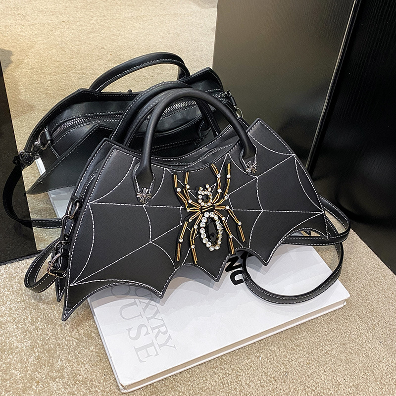 Dark Rhinestone Spider Bat Shape Crossbody Bag Goth Women Embroidery Handbag Purse Handbags Punk Designer Shoulder Bag