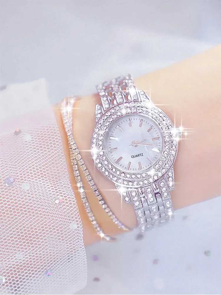 3PCs Womens Sparkling Round Diamond Band Quartz Watch+Bracelet Combination Set XJ250527