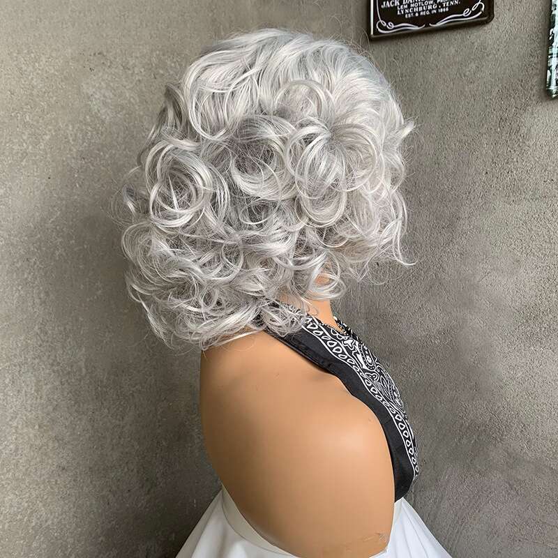 Women's wig New Short Curly Natural Fluffy Sier Mom Hair Fashion Granny Gray Wig Cap