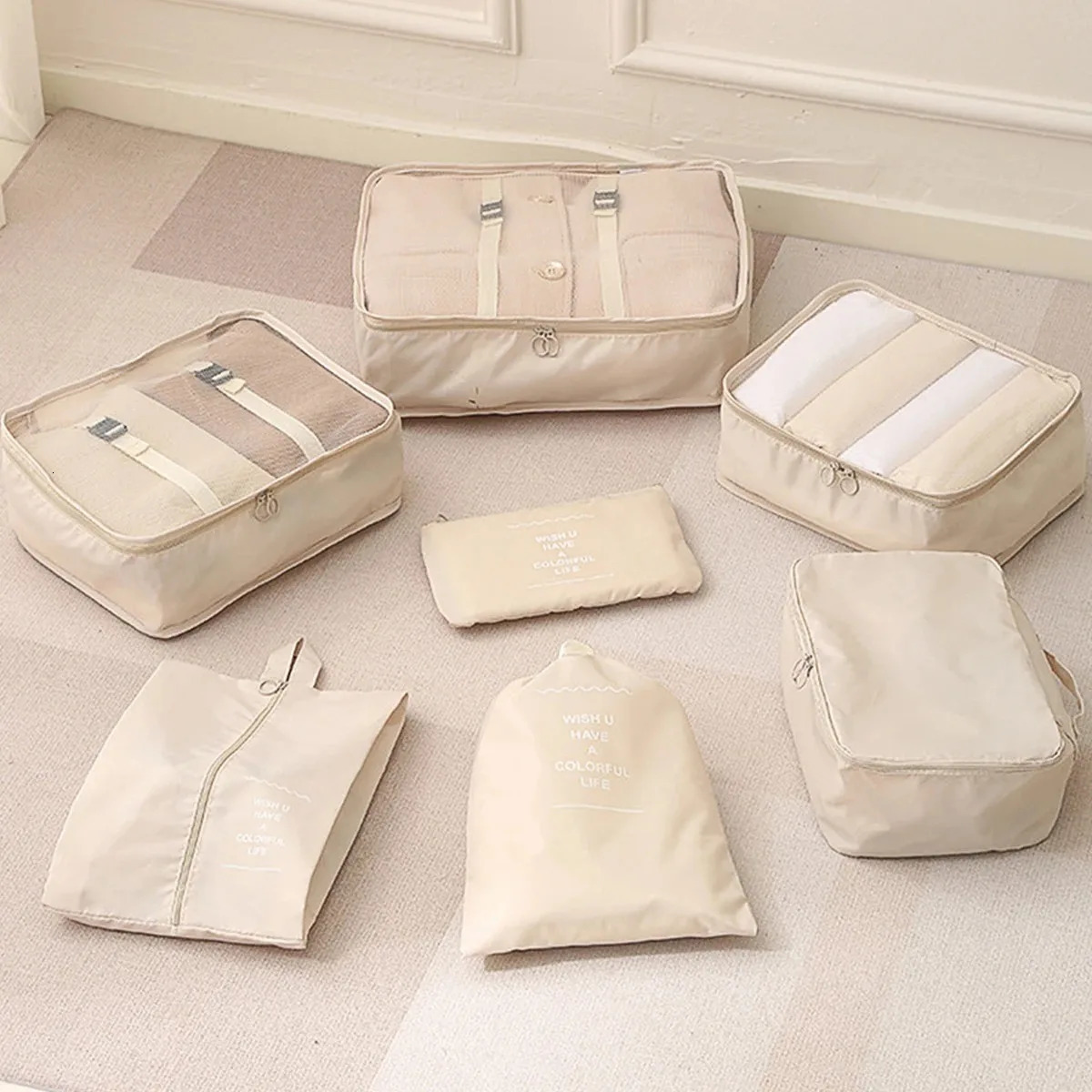 7 Pcs Set Travel Organizer Storage Bags Suitcase Packing Cubes Set Cases Portable Luggage Clothes Shoe Tidy Pouch Folding 250526
