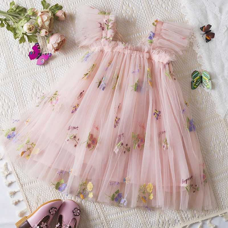 Baby Girls Summer Fashion Dress Holiday Girls Suspender Puffy Mesh Clothes Children Flower Wear Princess Embroidery Tulle Dress X250528