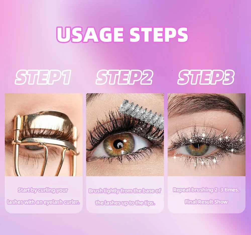 Sliver Gold Purple Diamond Glitter Mascara Quick Dry Long Lasting Waterproof Curling Thick Shiny Eyelash Sexy Mascara Makeup 250523