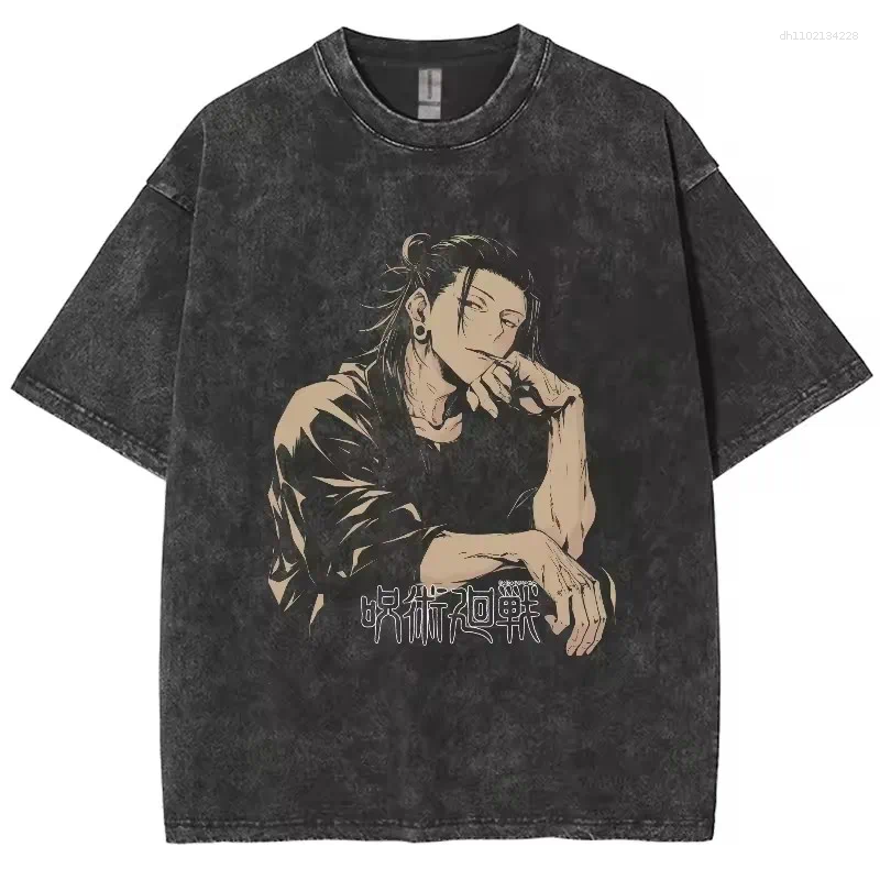 Men's T Shirts Anime Jujutsu Kaisen Gojo Satoru Washed Men Women Cotton Harajuku T-Shirts High Quality Retro For Tops Tees