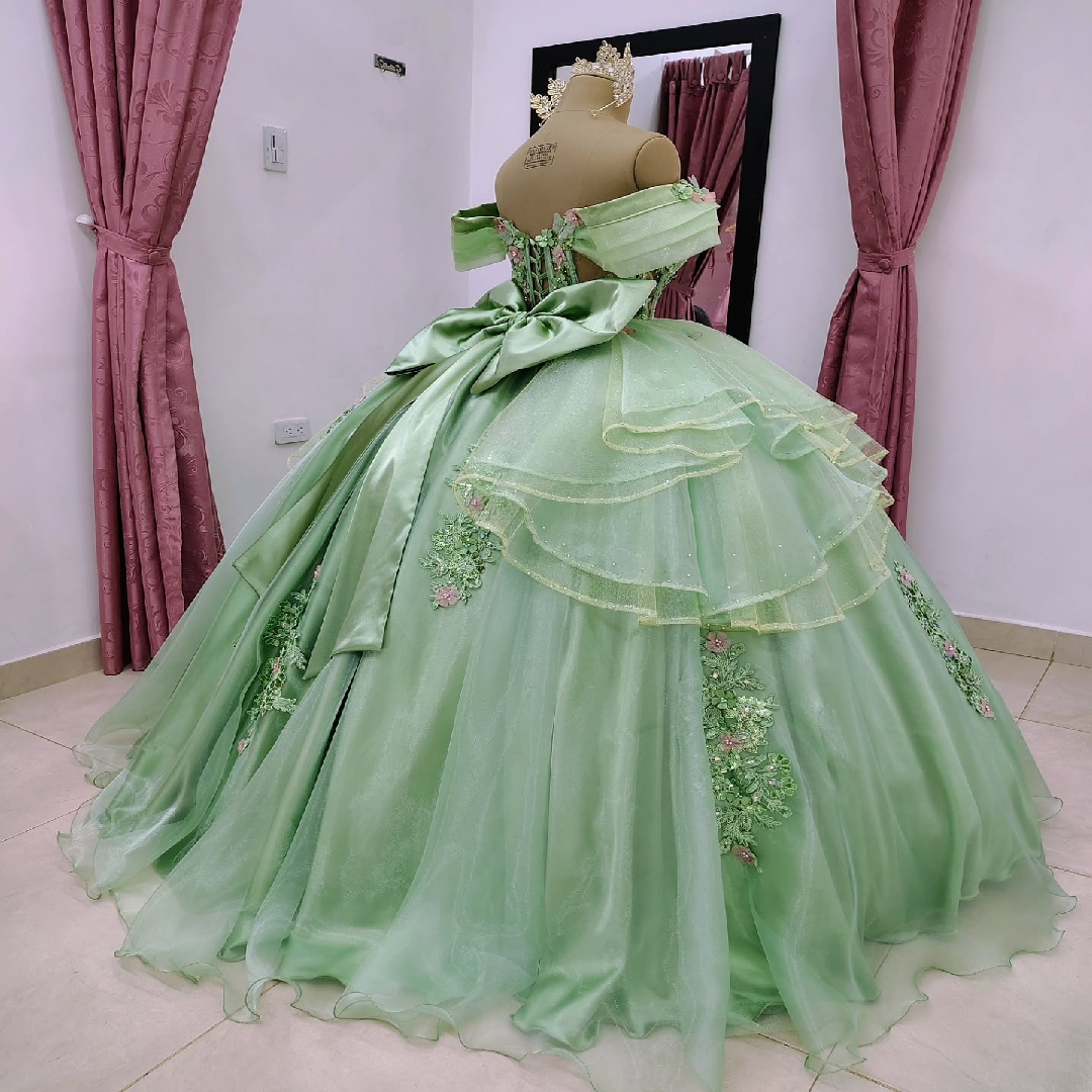 Gorgeous Green Quinceanera Dresses Convertible 2 In 1 Two Pieces 3D Flowers Princess Sweet 16 Gown Vestidos De 15 Xv Anos Removable Skirt Special Occa