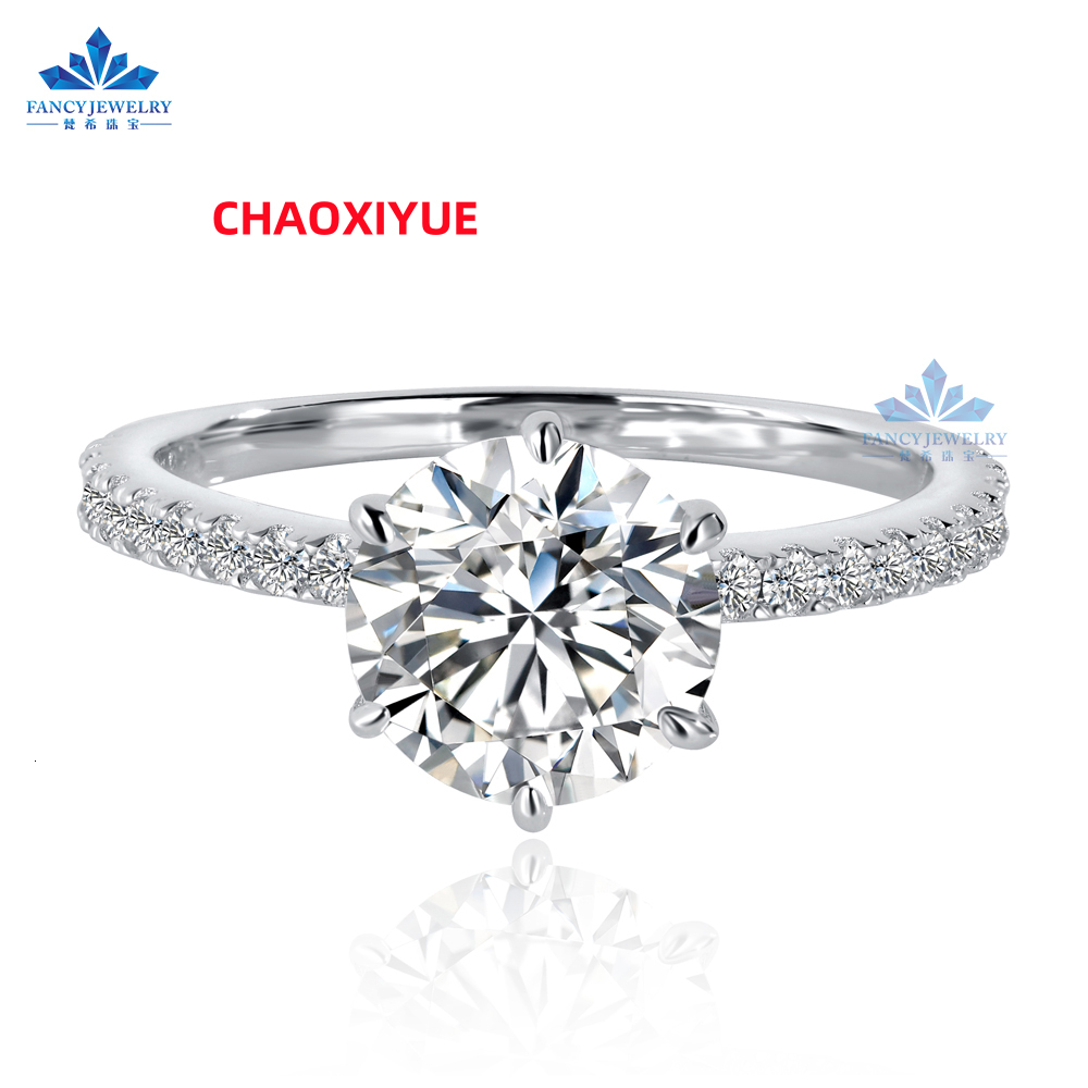 Fancy Jewelry Custom 925 Sterling Silver Ring 8mm 2CT Round Mossanite Diamond Ring Women Engagement Custom Moissanite Ring