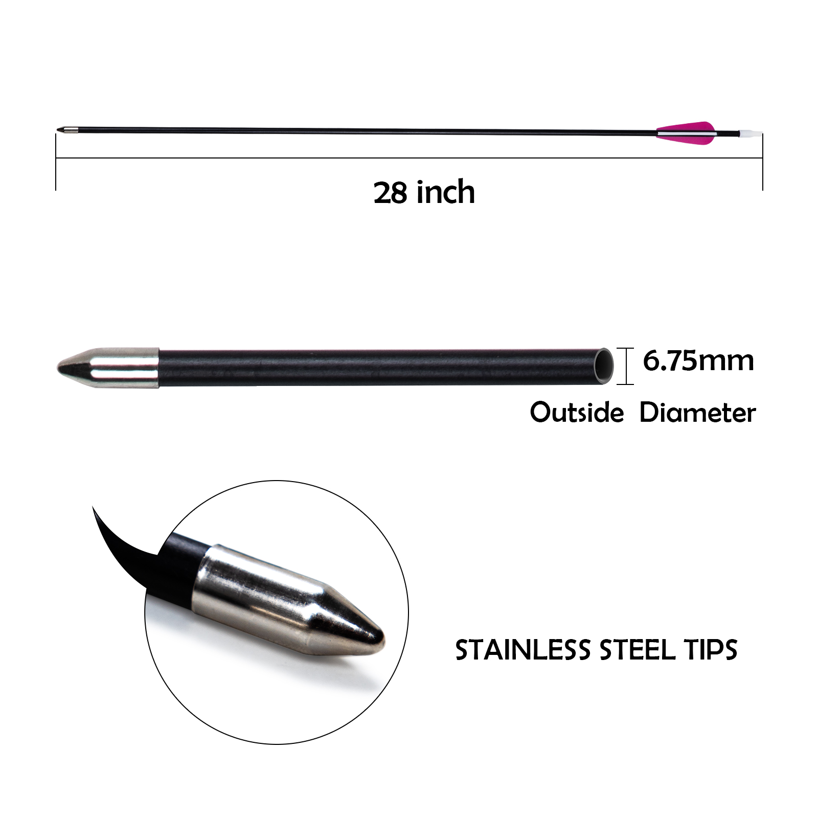 Fiberglass Arrow Set - 28 Inch Targeting Arrows Shooting Pracitce Arrows for Beginners & Juniors (Pack Of 6)
