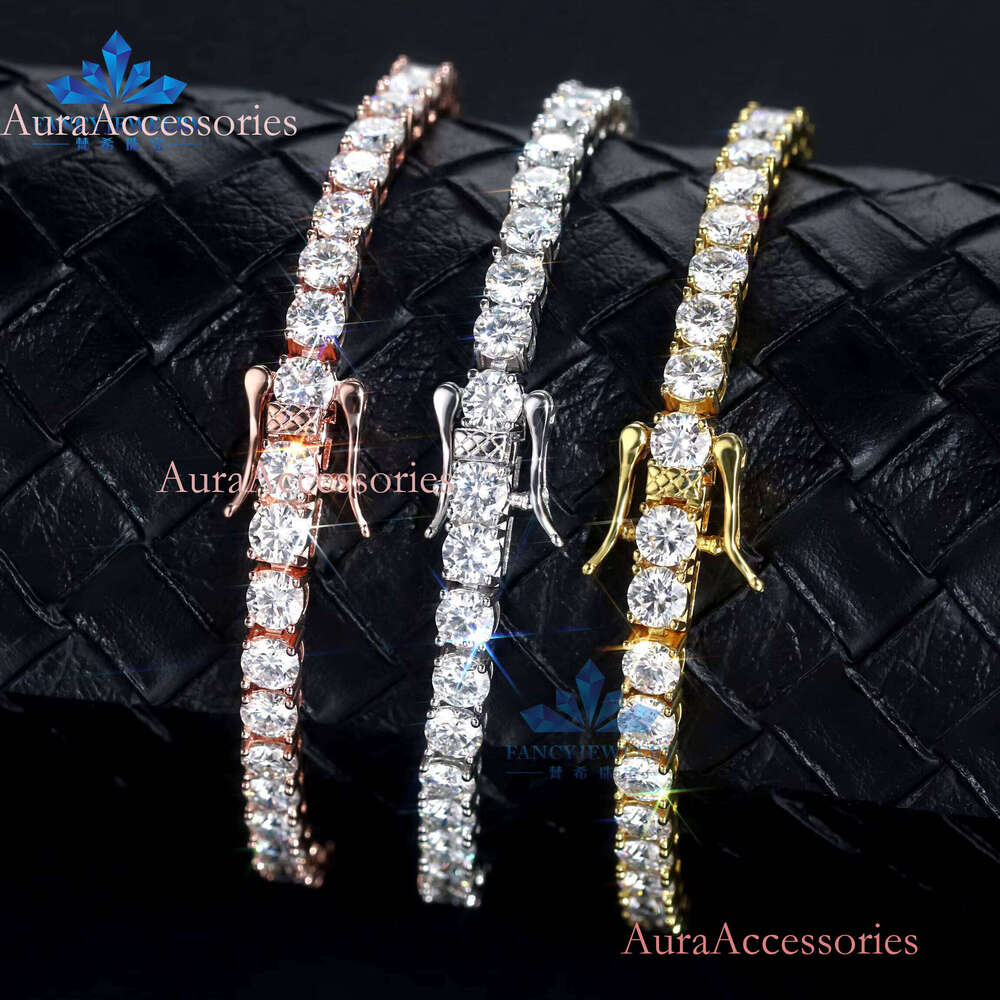 Hip Hop Style Unisex Sterling Sier Full Big VVS Moissanite Tennis Chain Bracelet for Women and Men Party