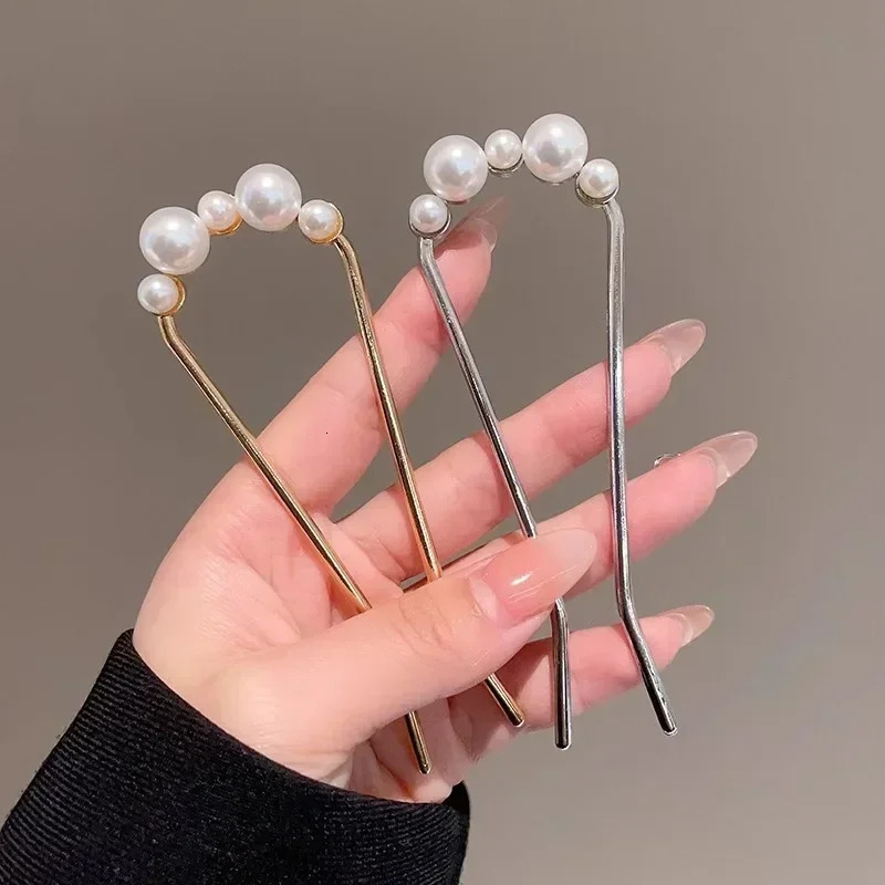 2pcs Korean U Shaped Pearl Hairpins Hair Clips for Women Elegant Metal Forks Vintage Styling Tools Gifts 250519