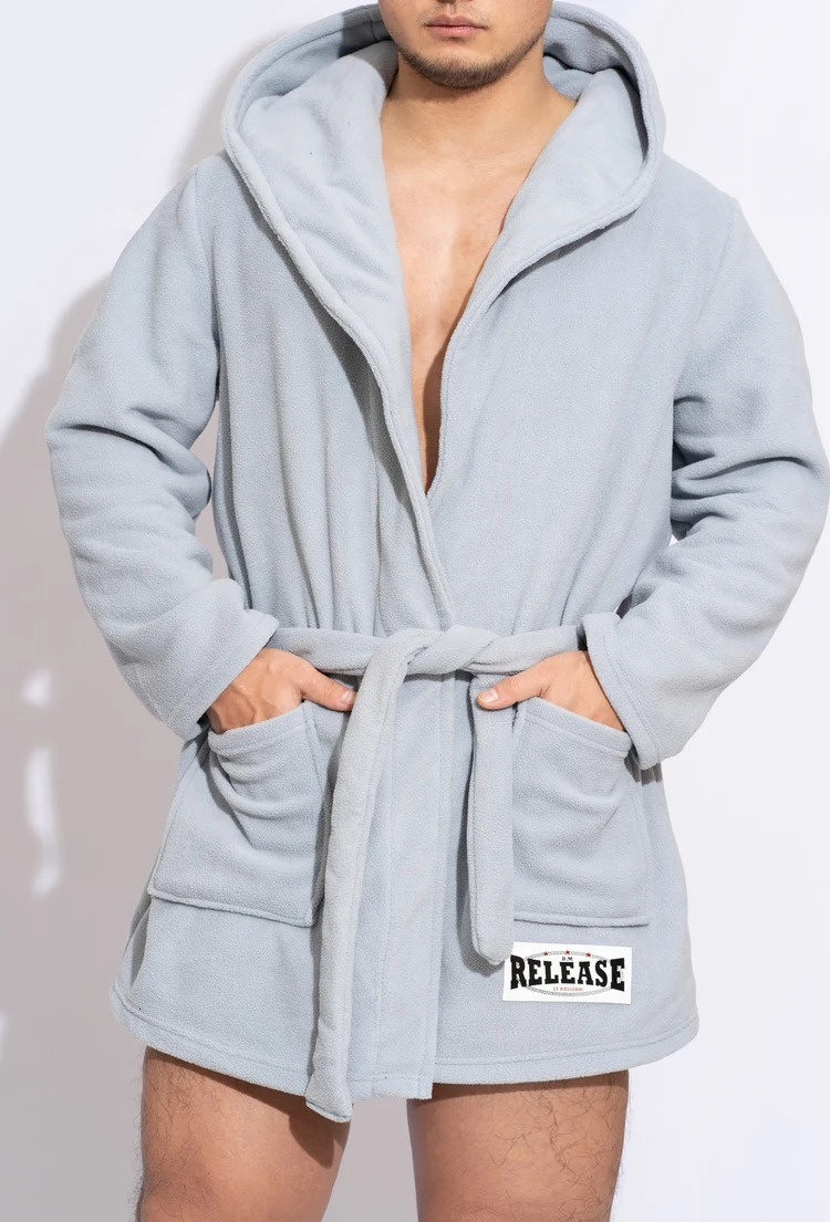Mens Bathrobe Short Style Thick Comfortable Soft Plush Fleece Solid Color Pajama Casual Home Warm Bath Robes 250526