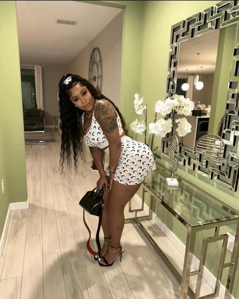 Women's Tracksuits STYLISH LADY Moon Printed Fitness 2 Piece Set Women Sleeveless Crop Top And Shorts Suits 2025 Summer Club Street Sports