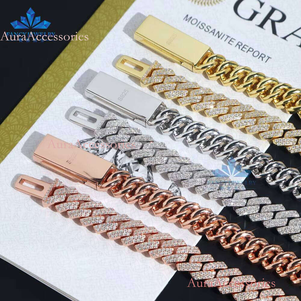 Custom VVS Iced Moissanite Chain 8MM 10MM 12MM 14MM 16MM Sizes Sier Hip Hop Dia Cuban Bracelet Necklace Set for Men
