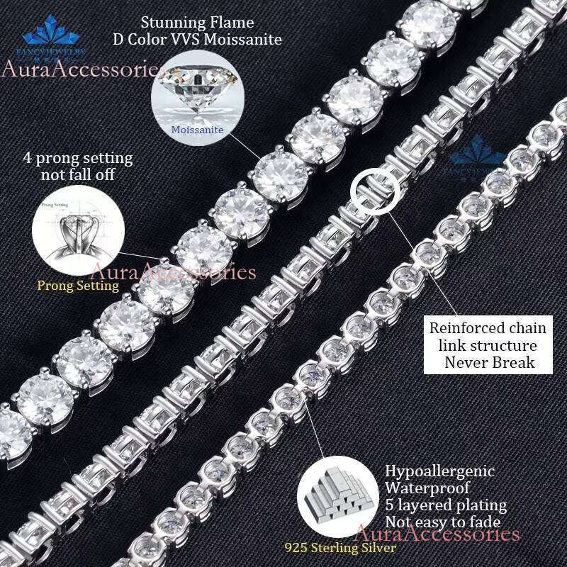 RTS Direct Factory Delivery Sier Tennis Chain D VVS1 Brilliant Cut 2mm 3mm 4mm Moissanite Dia Geometric Shape Gift