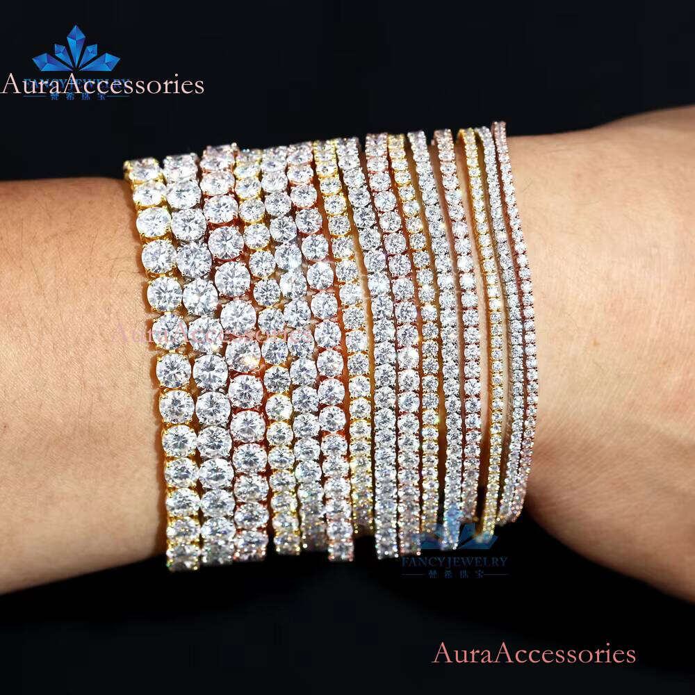 Tax Free Fine 2mm 3mm 4mm 5mm 6.5mm VVS1 GRA Moissanite Dia Tennis Bracelet Womens Men Sterling Sier Mossanite Jewelry