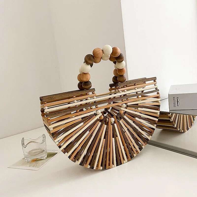 Designer Bag Fashion Design Women Pearl Handbag Bamboo Clutch Handmade Beach Bag