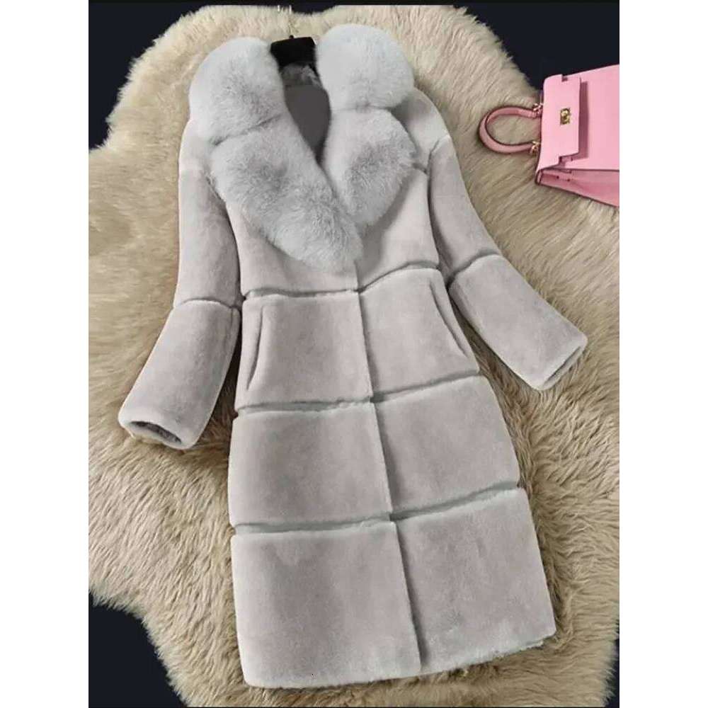 Sheep Shear Jacket Women's Overcoat Fashion Slim Mid-Length Warm Parka Autumn Winter New Fox Fur Coat Outwear Casaco