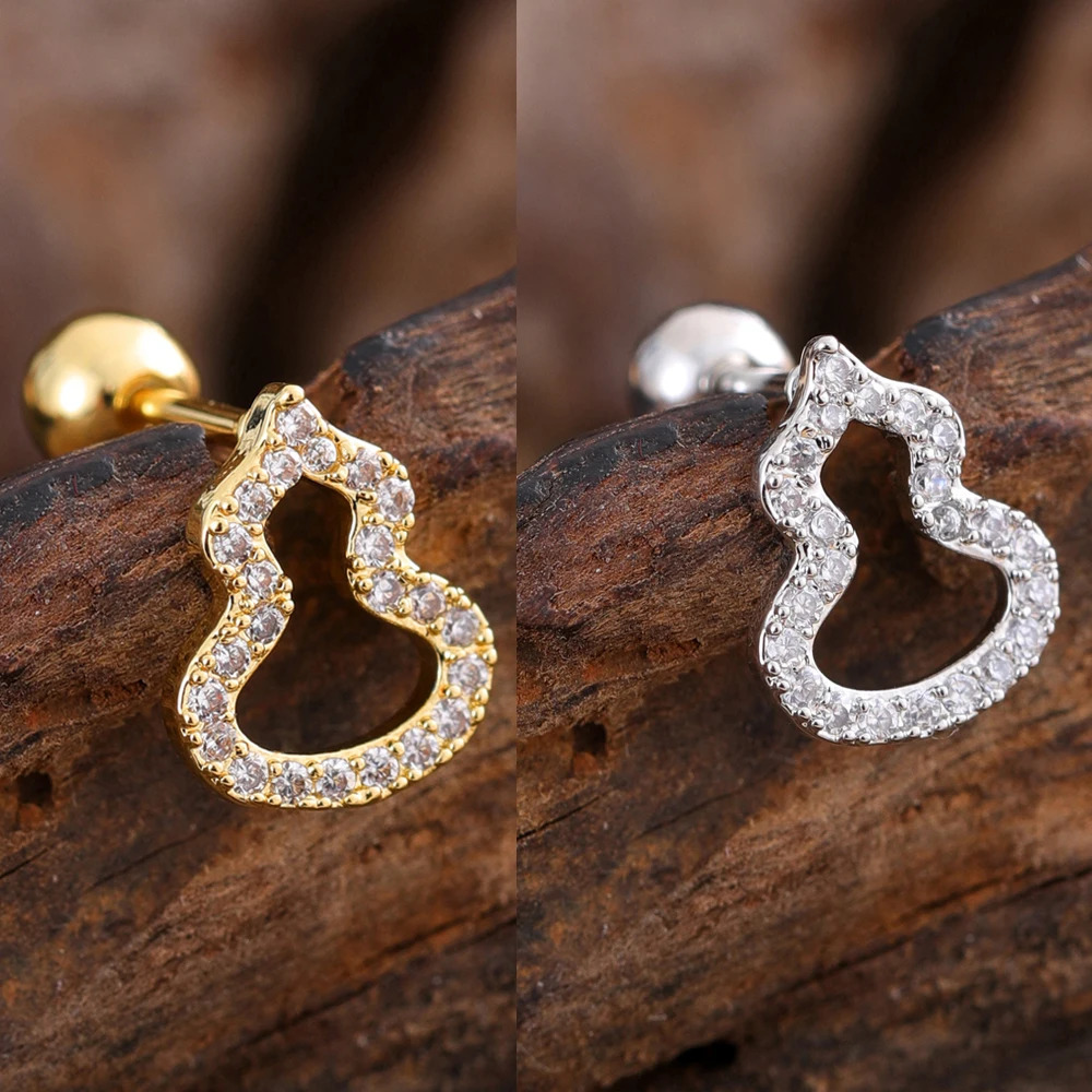 1PC Cute Bear Calabash Heart Tragus Piercing Ear Studs Gold Color Sparkly Crystal Earring Helix Lobe Cartilage Ear Rings Jewelry 250527
