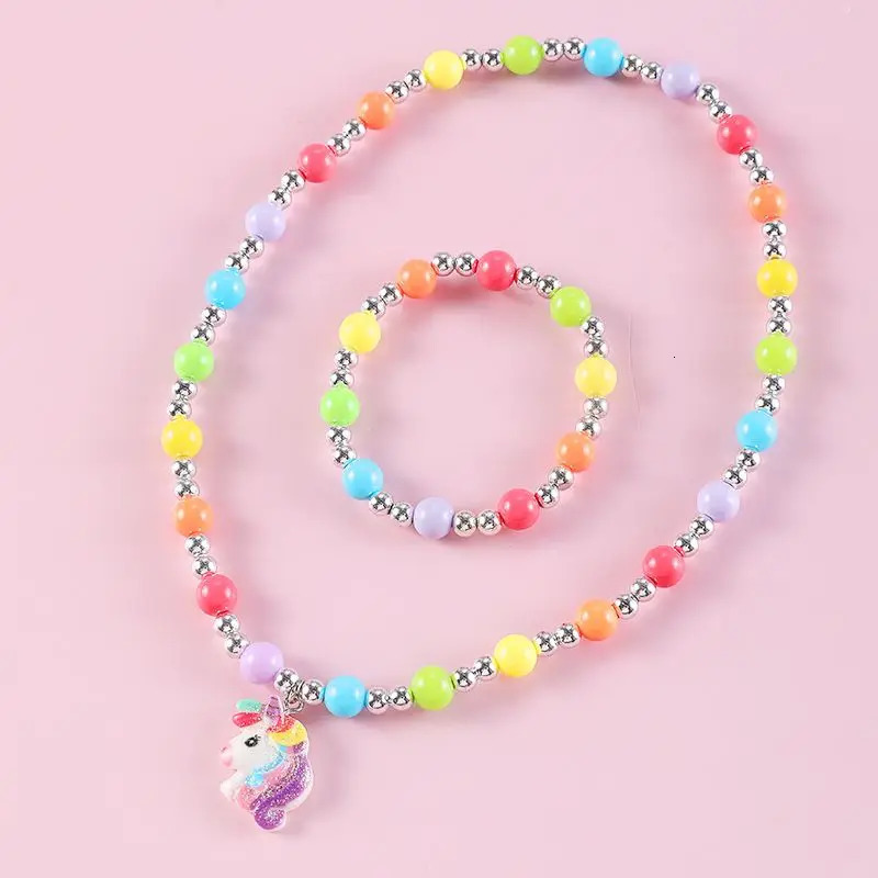 Makersland Children Sweet Necklace Bracelet Set Cute Pendant Pink Purple Beaded Girls Beads DIY Jewelry Wholesale 250519