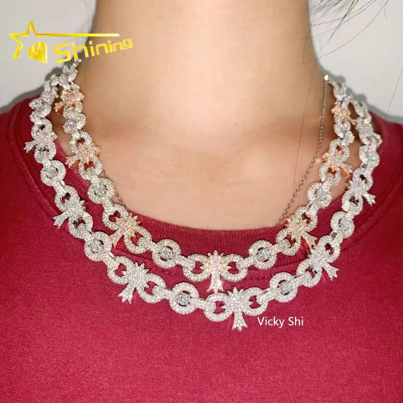 Finw Moissanite Jewelry Hip Hop Necklace 13MM 925 Sterling Sliver Iced Out Cross Infinity Moissanite Cuban Link Chain